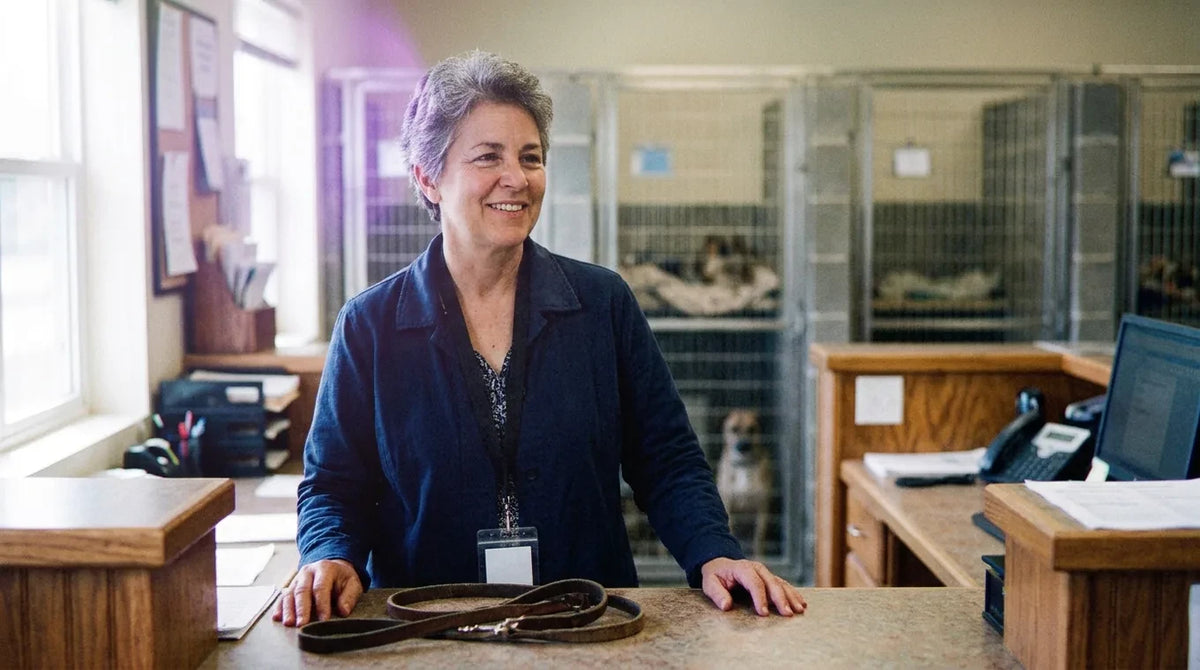 Dana at the shelter front desk