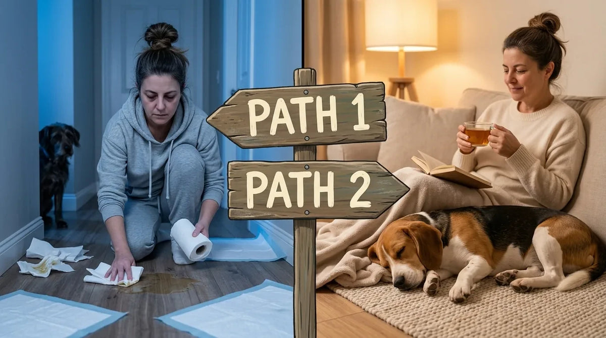 Two paths: cleaning up puddles or a calm evening with the dog asleep