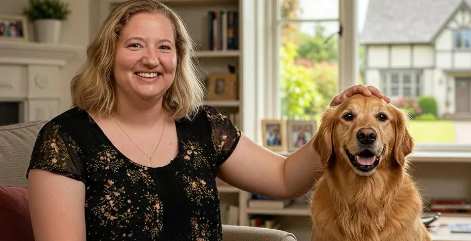 Dr. Kelly Hood, Doctor of Veterinary Medicine, with a golden retriever